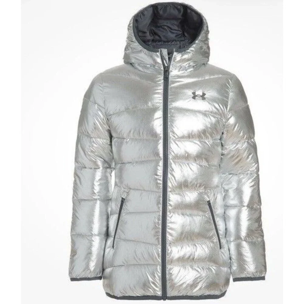 Under Armour Girl's Longer Prime Puffer Jacket Pockets Hood Snow ski winter